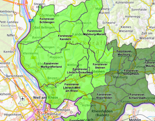 Forstbetriebsgemeinschaft Kandern, Lörrach, Kleines Wiesental, Dreiländereck
